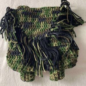New Handmade Crochet Green & Black Fringe Backpack